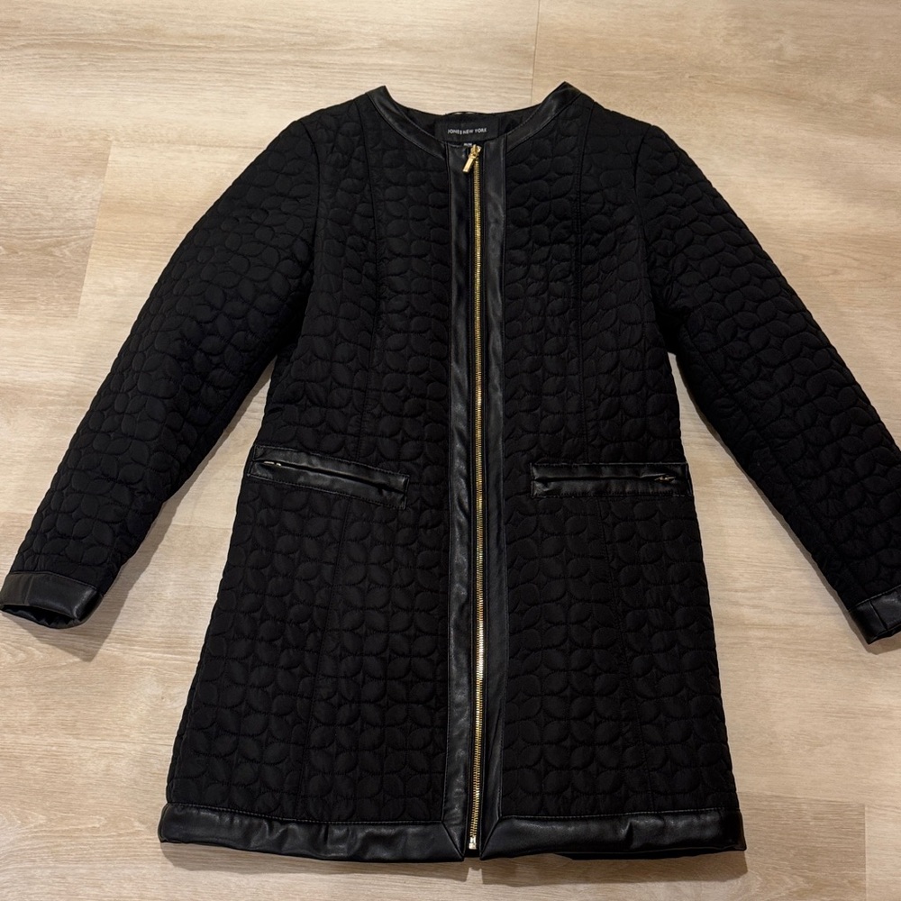 Jones New York Black Textured Puffer Coat